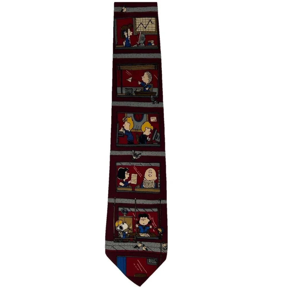 Peanuts Snoopy Charlie Brown Office Theme Tie‎ 100% Silk 57.75